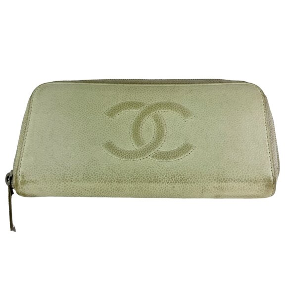 CHANEL CC Interlocking Ivory Caviar Leather Wallet Zip Around Made in Italy - Picture 1 of 15